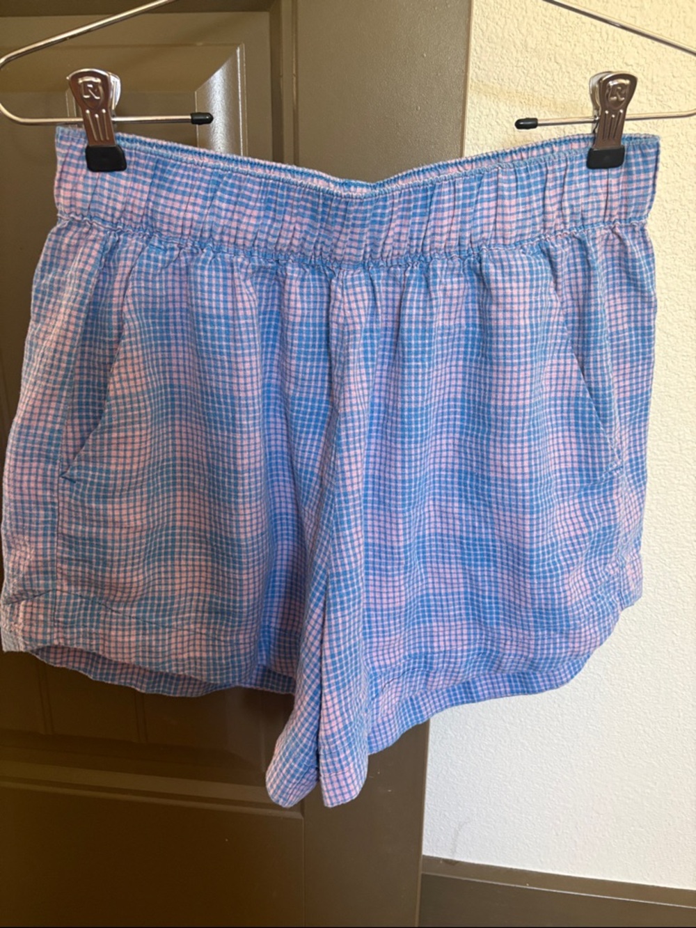 Patagonia Blue and Pink Gingham Island Garden Shorts Size Small